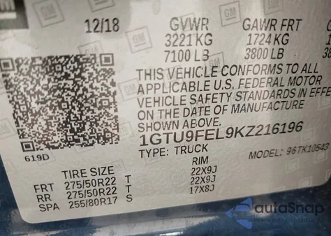 2019 GMC Sierra 1500 Denali z USA, uszkodzony, nr VIN 1GTU9FEL9KZ216196